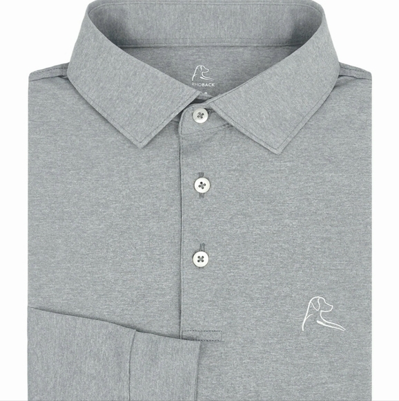 Rhoback Heather Thunder Grey Long Sleeve Golf Polo Men's Large - Picture 1 of 12